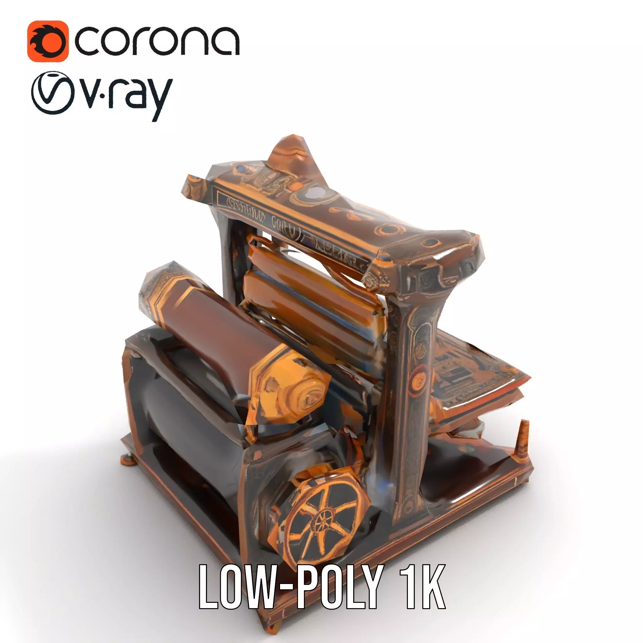 Antique Printing Press model pack Low-poly 3D model_8