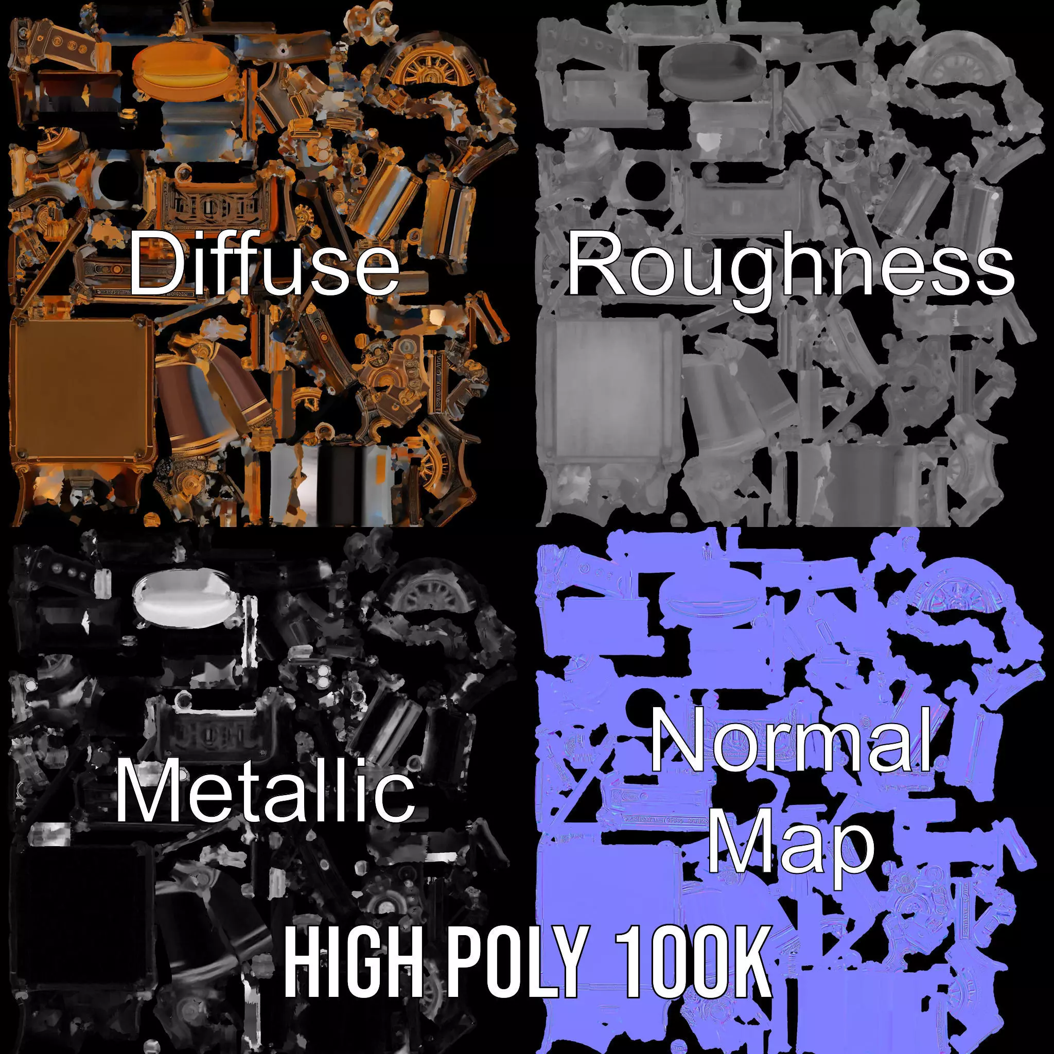 Antique Printing Press model pack Low-poly 3D model_4