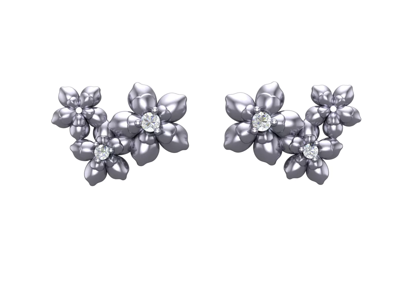 Flower Cluster Diamond Stud Earrings Design Model for Printing 3D print model_16