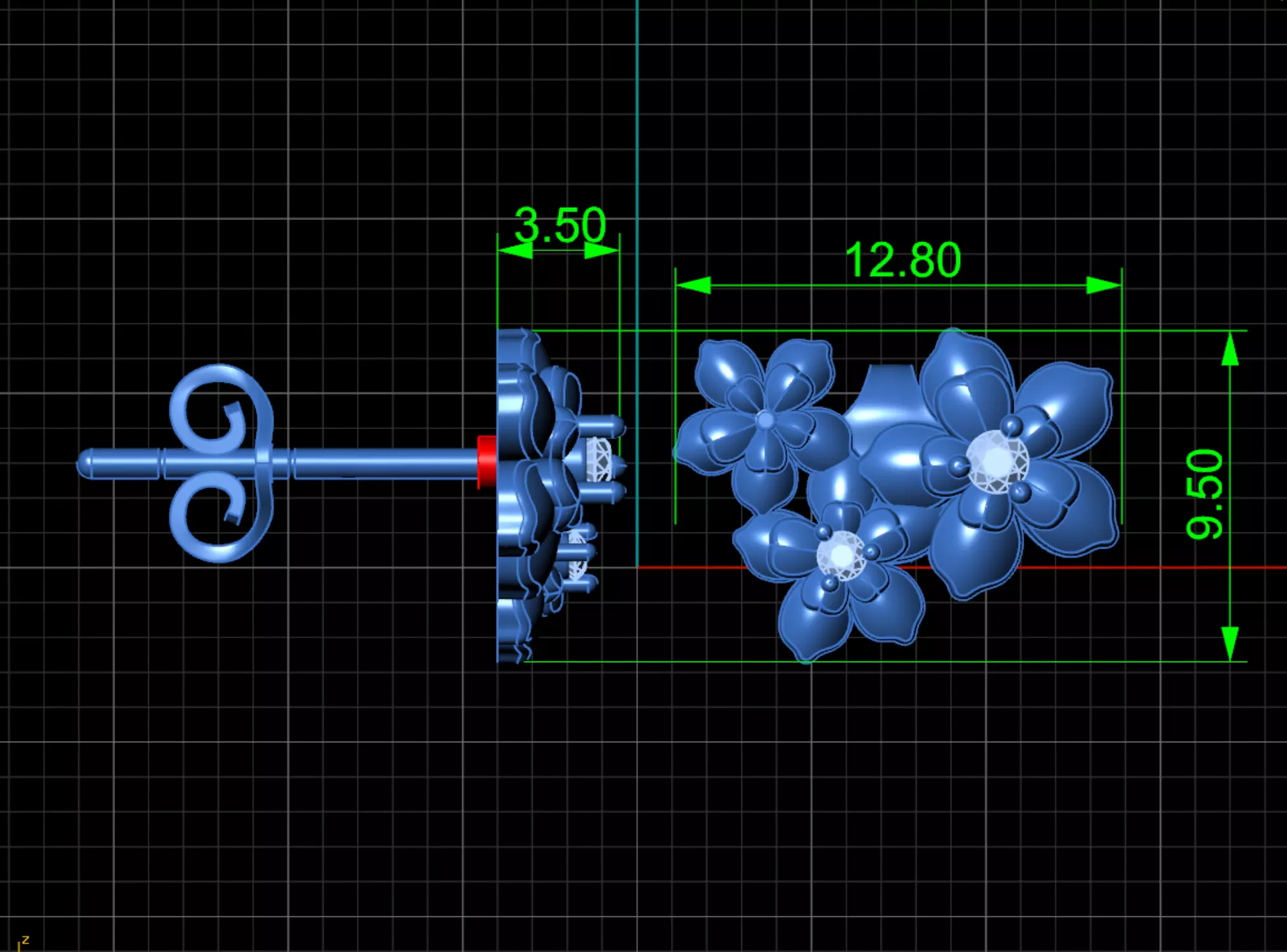 Flower Cluster Diamond Stud Earrings Design Model for Printing 3D print model_4