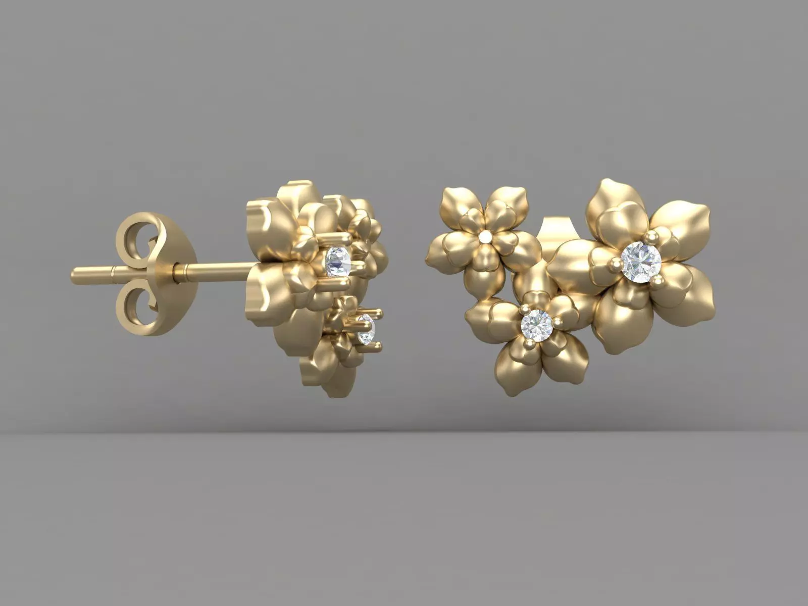 Flower Cluster Diamond Stud Earrings Design Model for Printing 3D print model_8