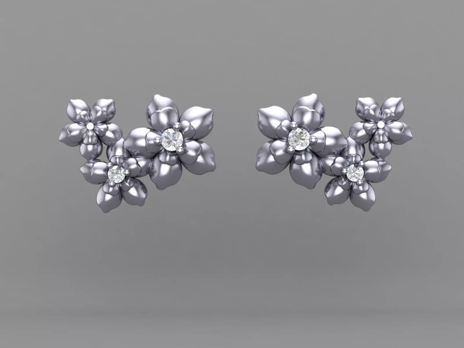 Flower Cluster Diamond Stud Earrings Design Model for Printing 3D print model_6