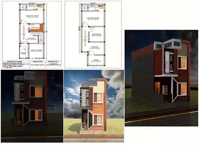3D HOUSE MODEL PLAN WITH 2D PLAN 