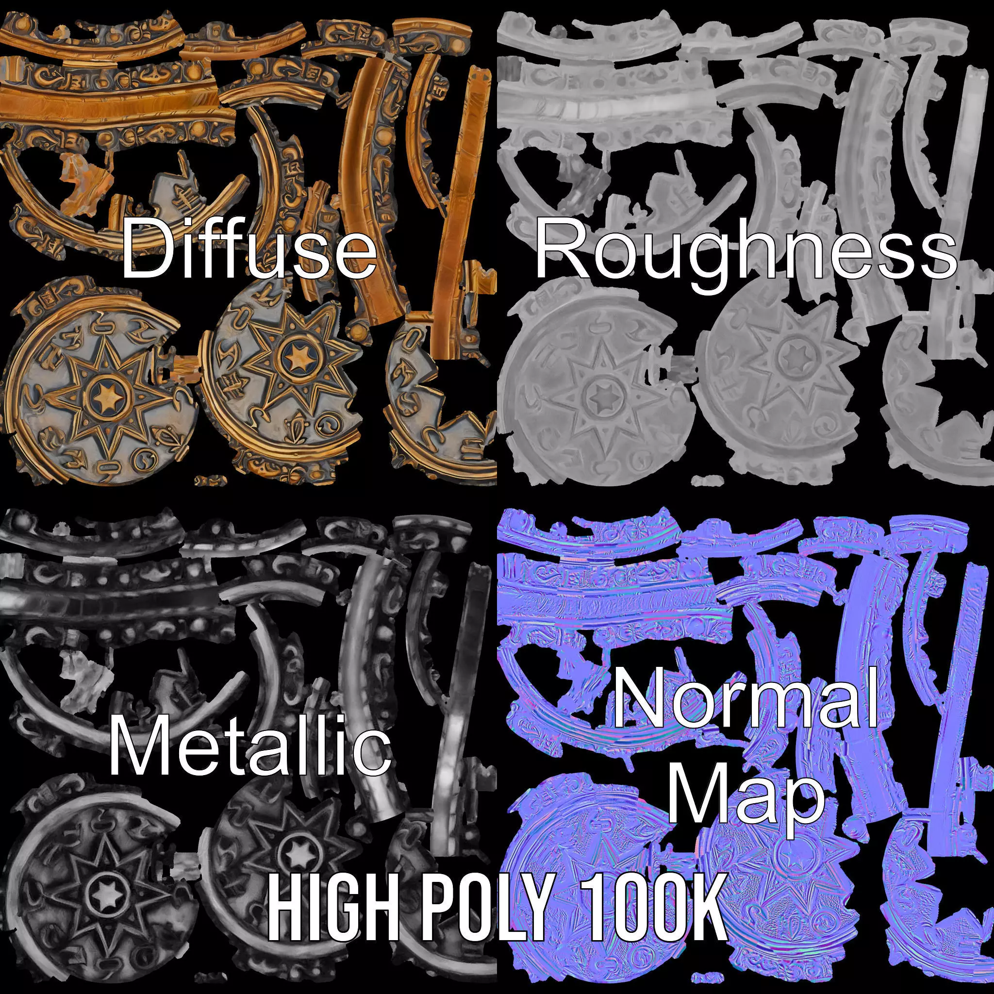 Antique Bronze Amulet model pack Low-poly 3D model_4