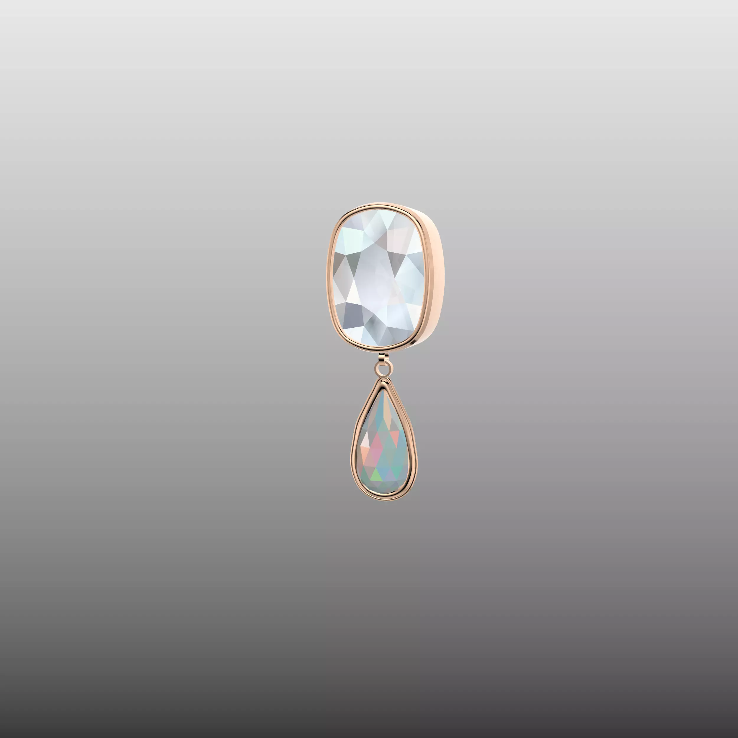 Cushion Cut Drop Earrings 3D print model_1