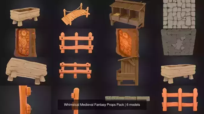 Whimsical Medieval Fantasy Props Pack 3D Model Collection