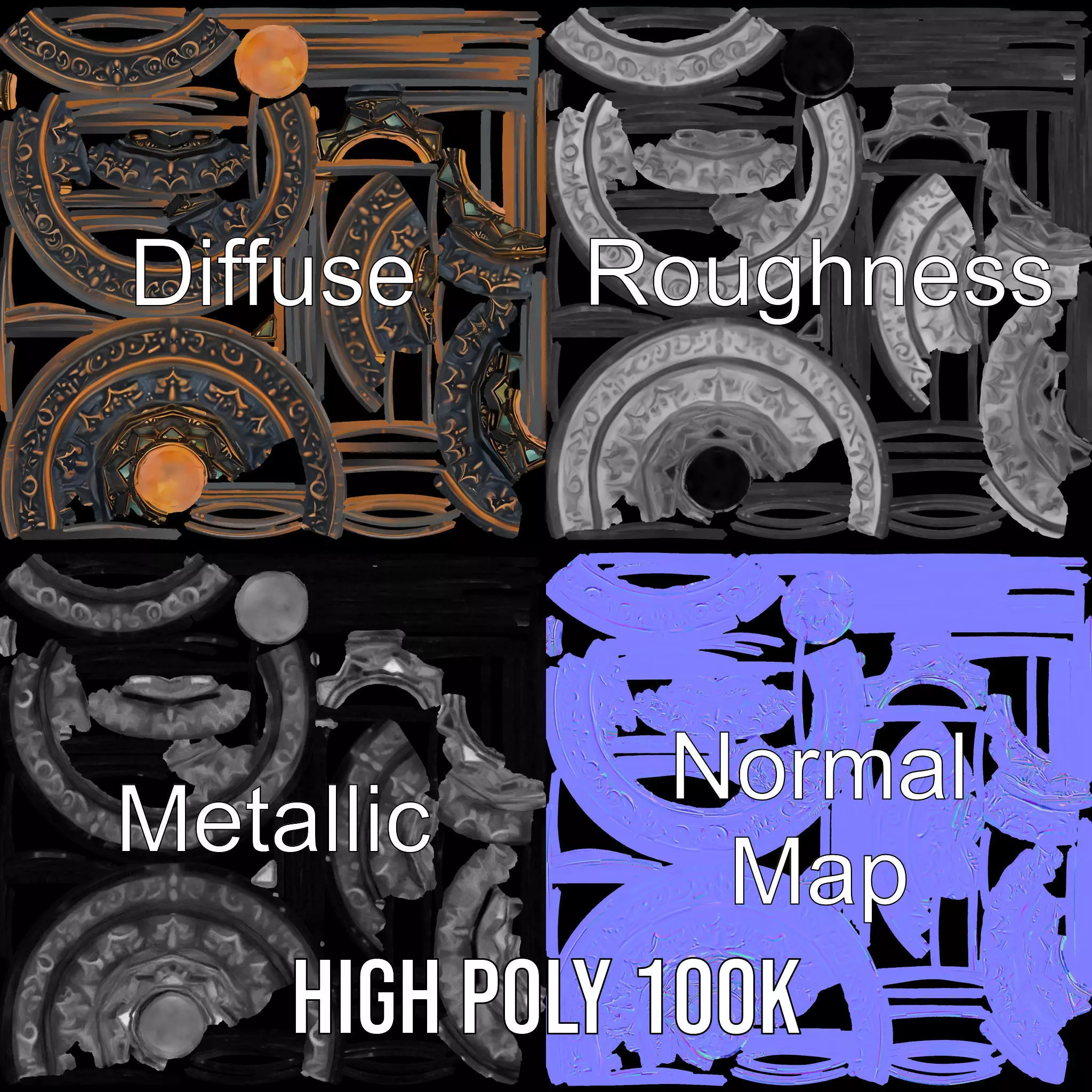 Ornate Bronze Medallion model pack Low-poly 3D model_4