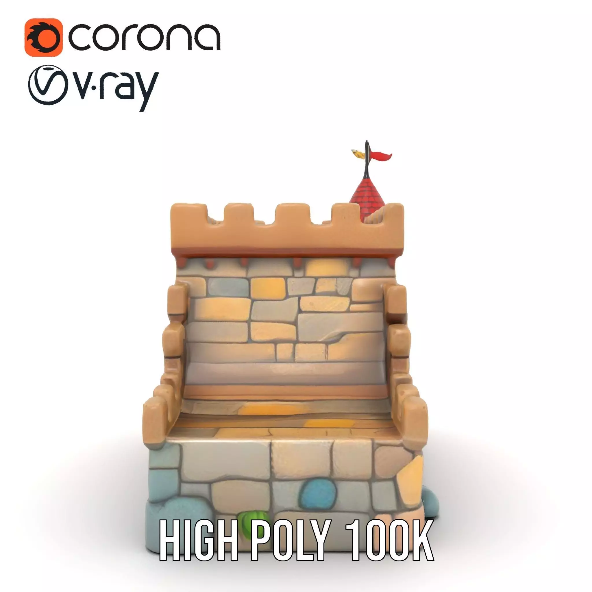 Classic Stone Fortress model pack Low-poly 3D model_34