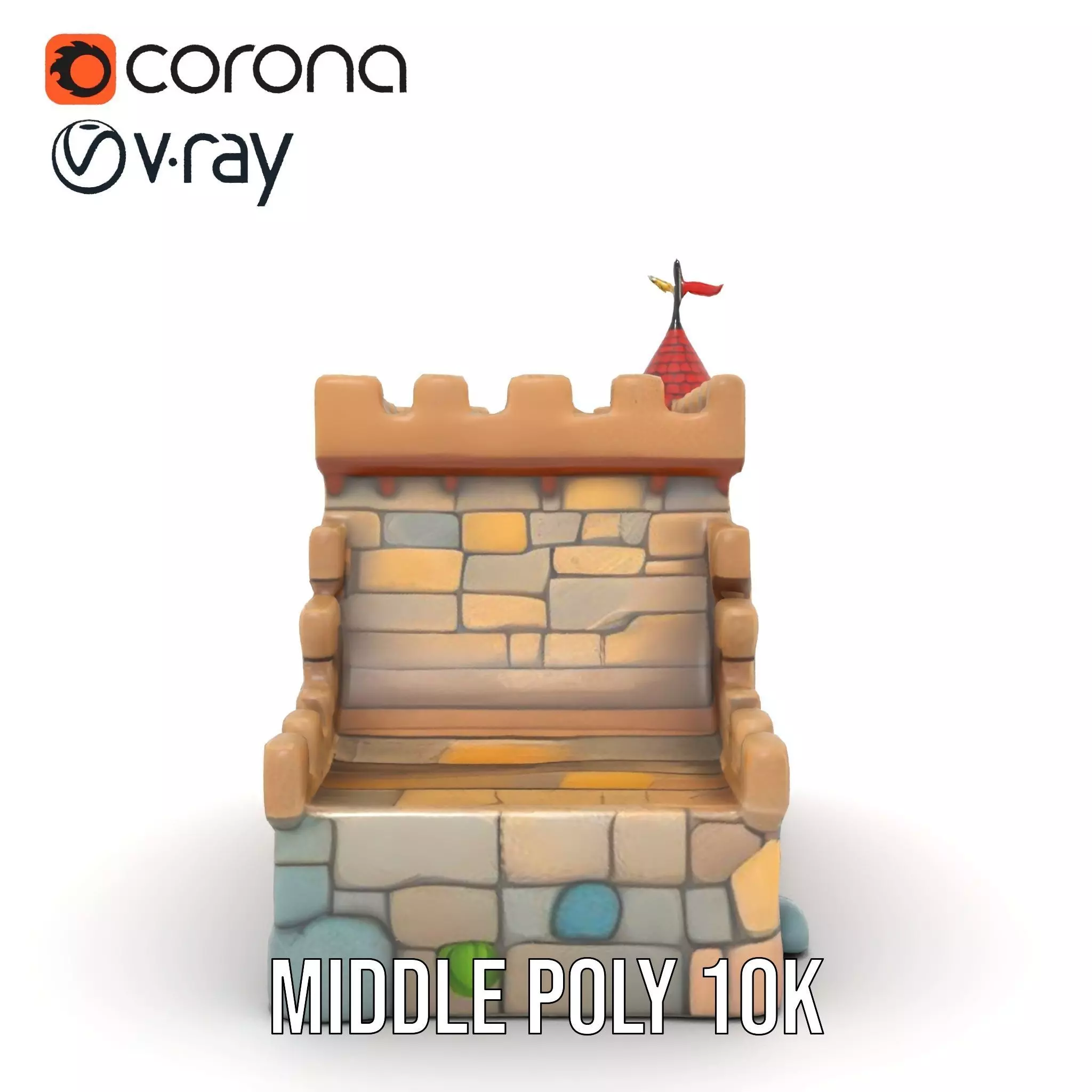 Classic Stone Fortress model pack Low-poly 3D model_16