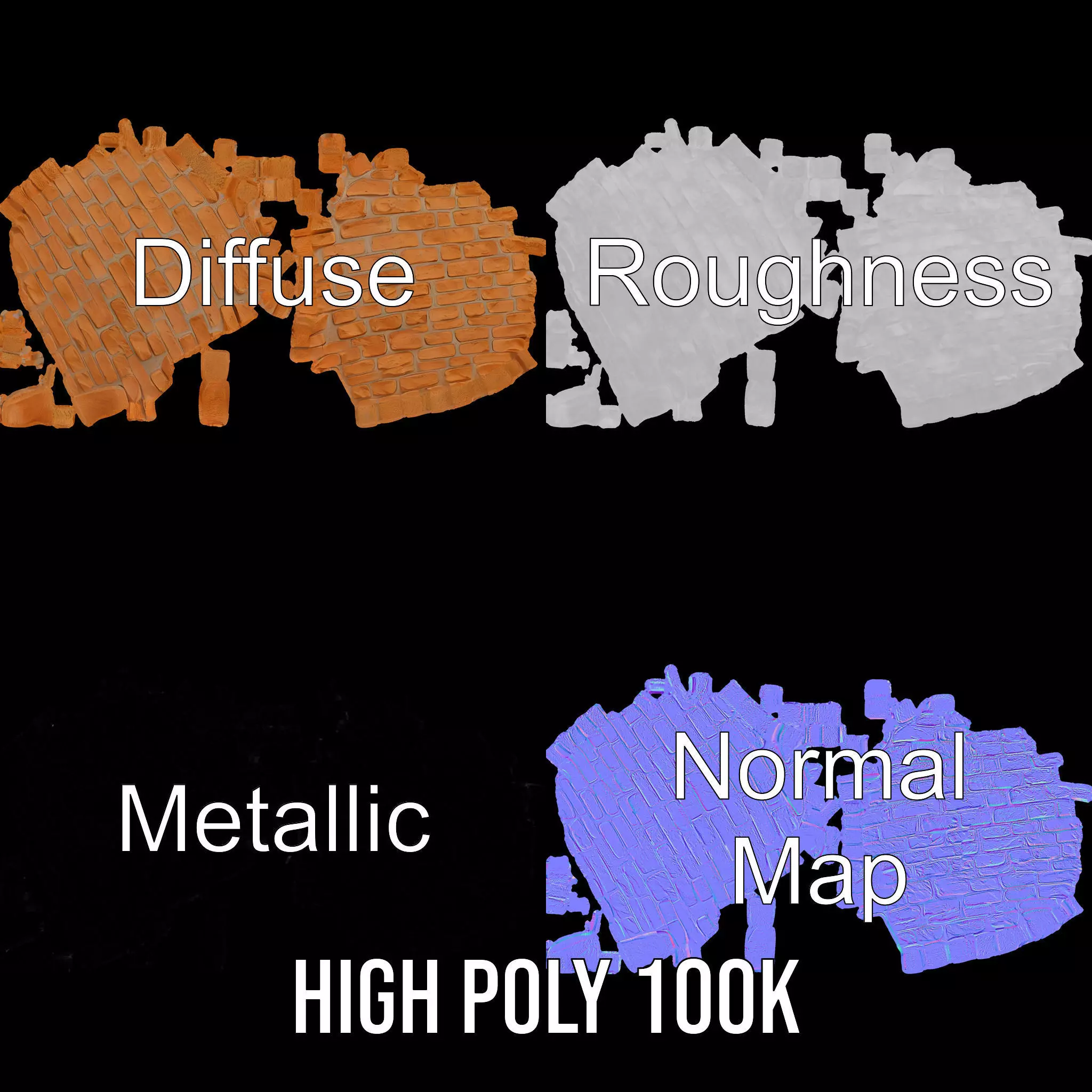 Rustic Brick Wall model pack Low-poly 3D model_3