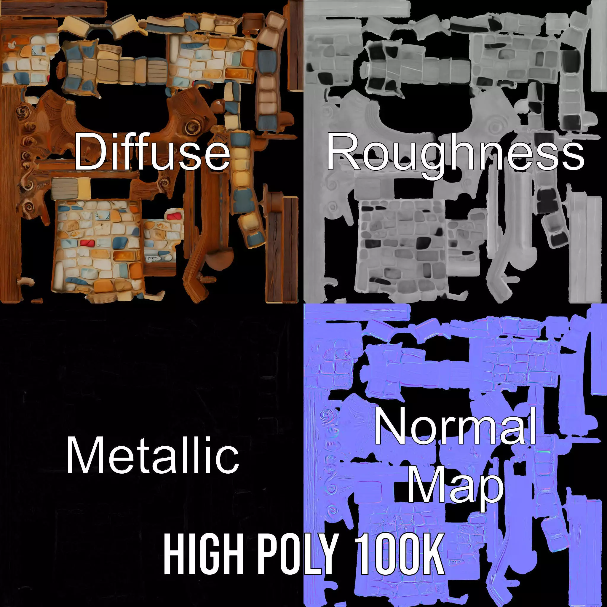 Rustic Stone Wall model pack Low-poly 3D model_3