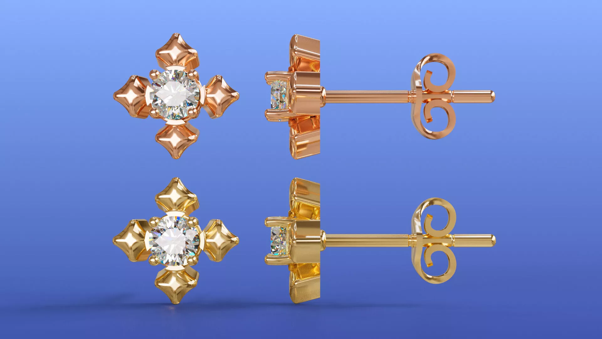 Art Sparkle Diamond Stud Earrings Modern Gold Jewelry 3D print model