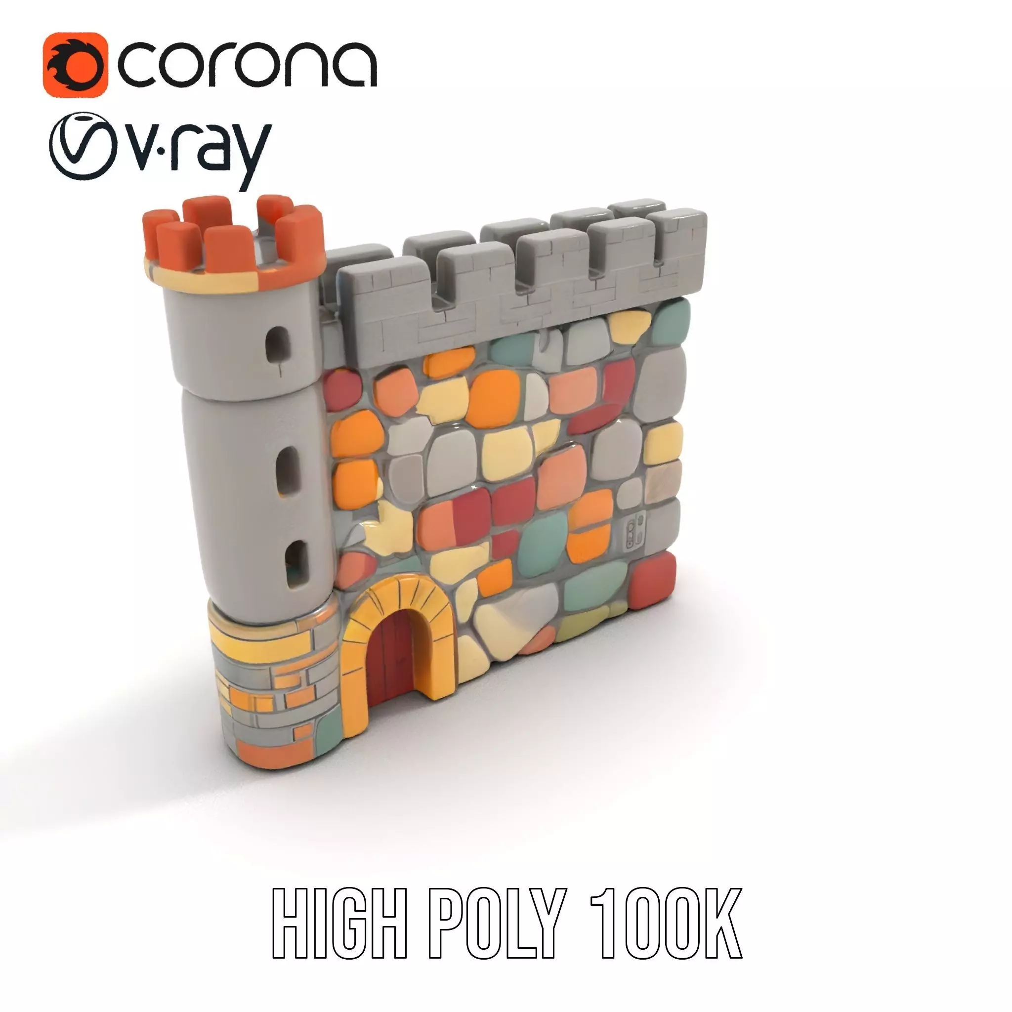 Colorful Castle Wall model pack Low-poly 3D model_17