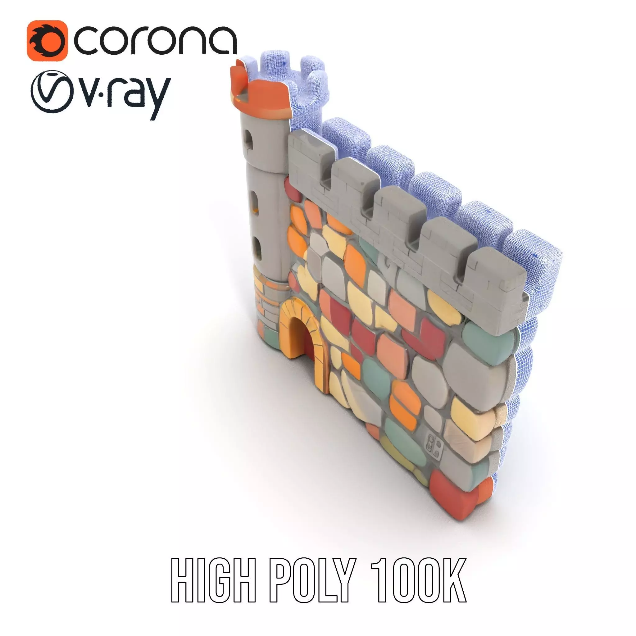 Colorful Castle Wall model pack Low-poly 3D model_32