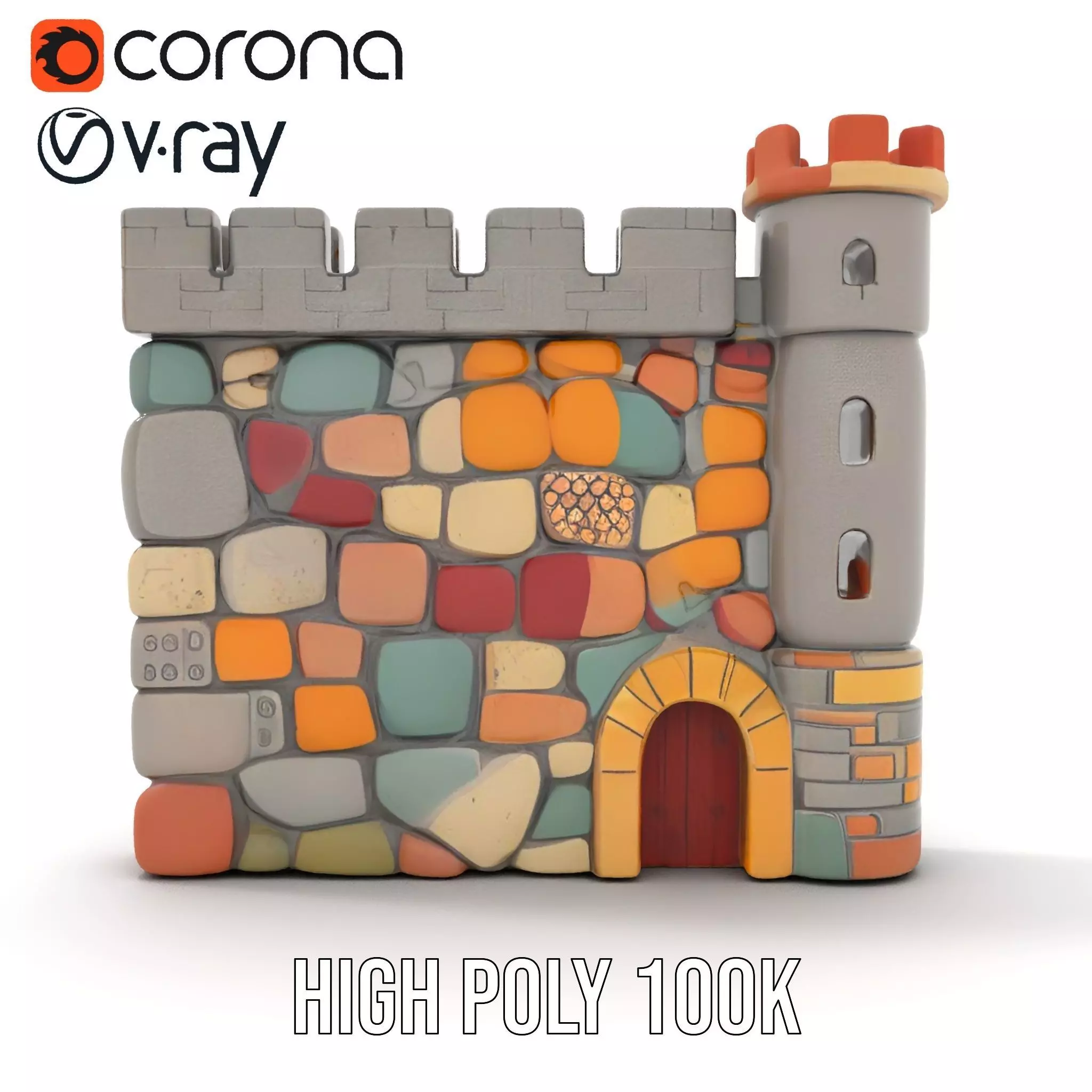 Colorful Castle Wall model pack Low-poly 3D model_25