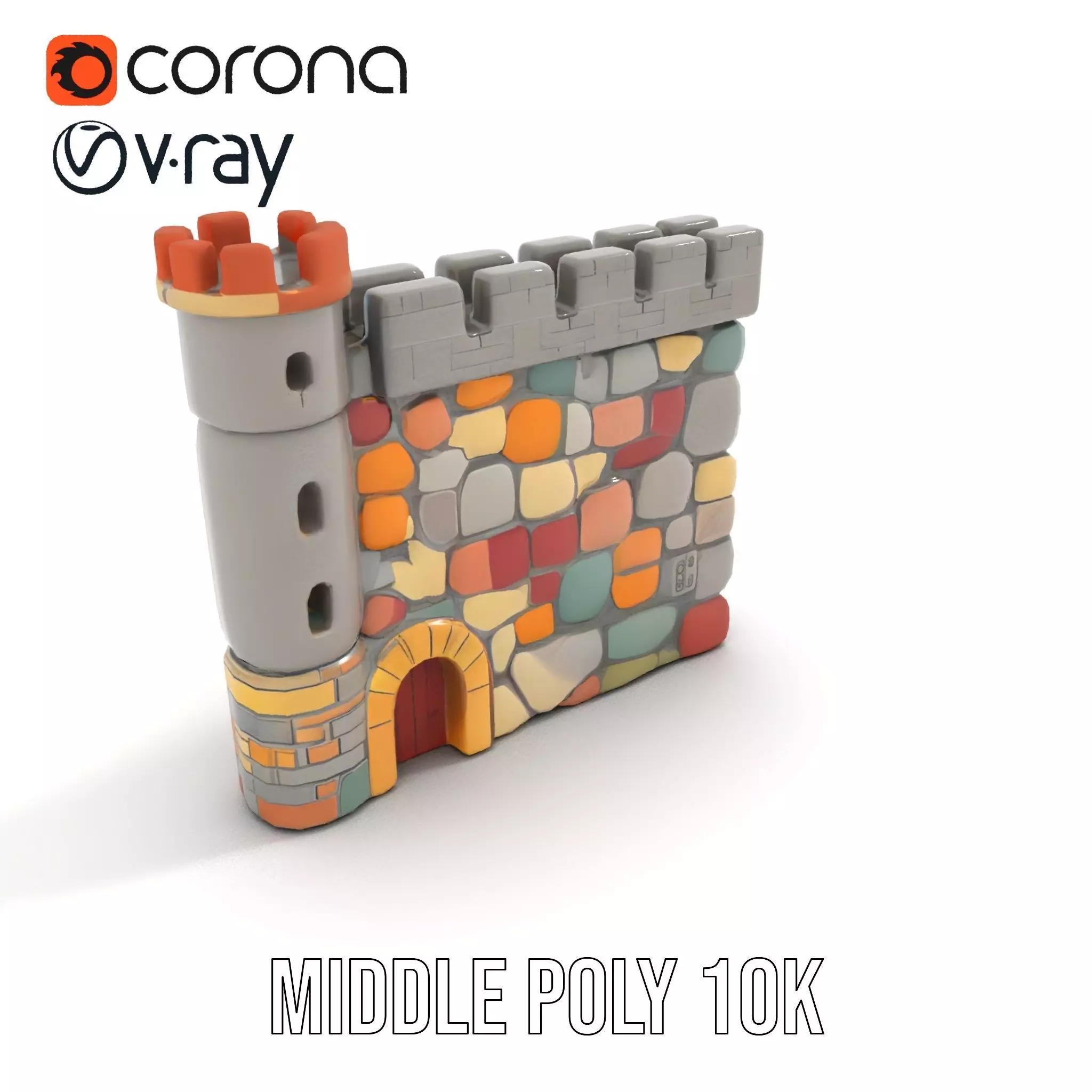Colorful Castle Wall model pack Low-poly 3D model_11