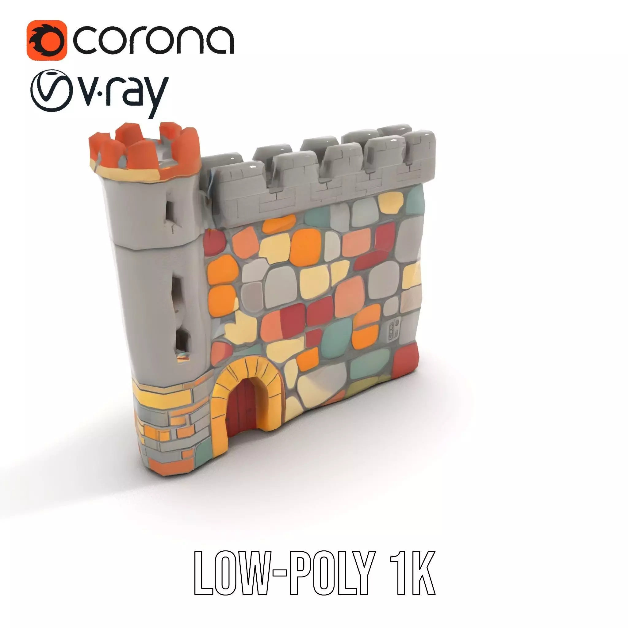 Colorful Castle Wall model pack Low-poly 3D model_9