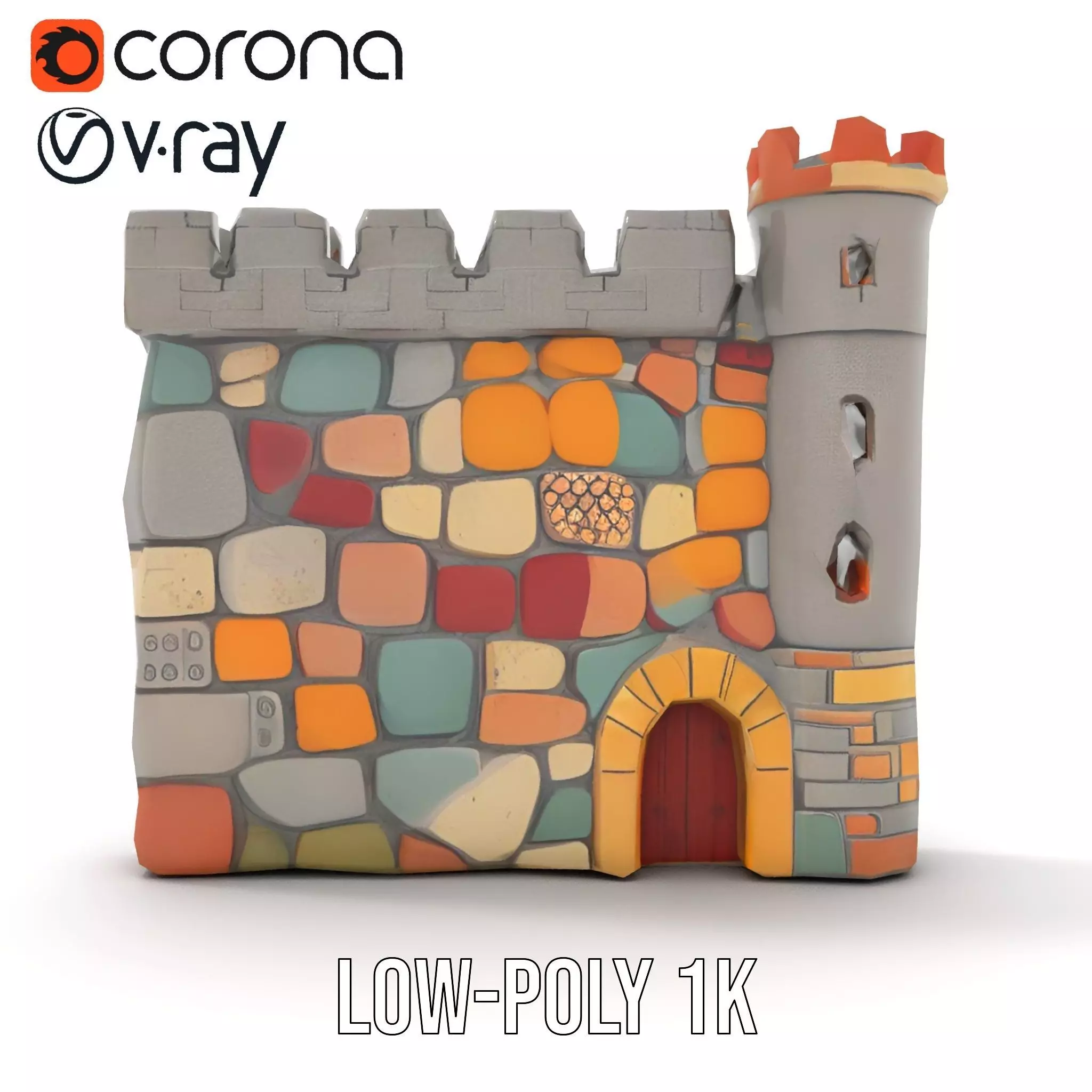 Colorful Castle Wall model pack Low-poly 3D model_16