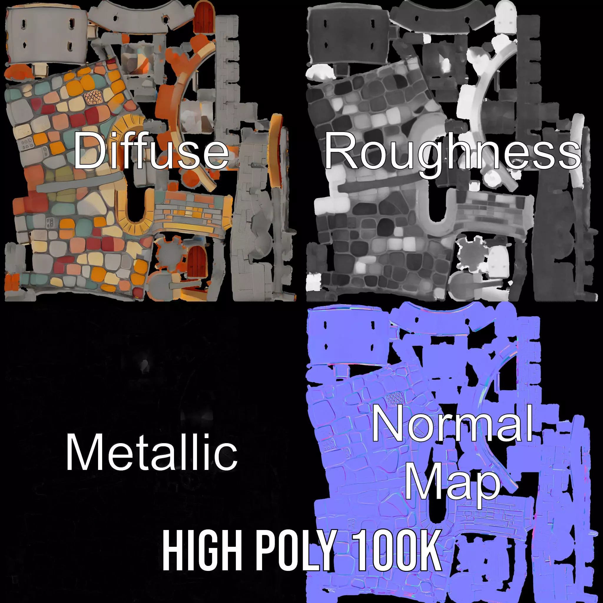 Colorful Castle Wall model pack Low-poly 3D model_3