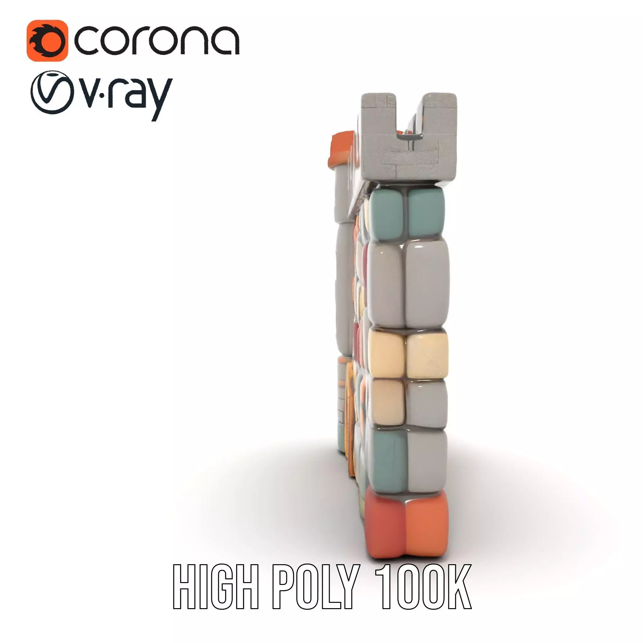 Colorful Castle Wall model pack Low-poly 3D model_31