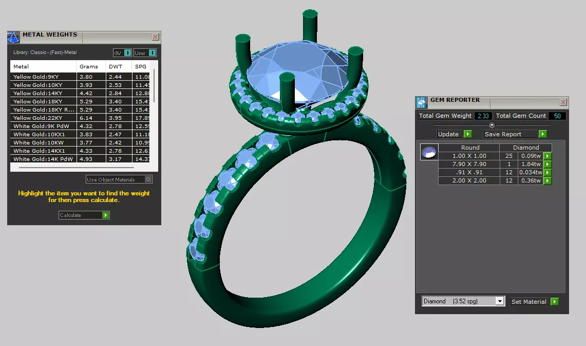 Round halo solitare ring 3D print model_5