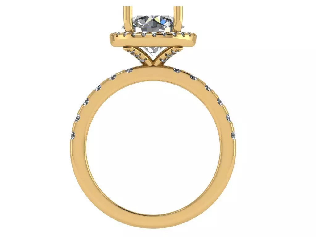 Round halo solitare ring 3D print model_1