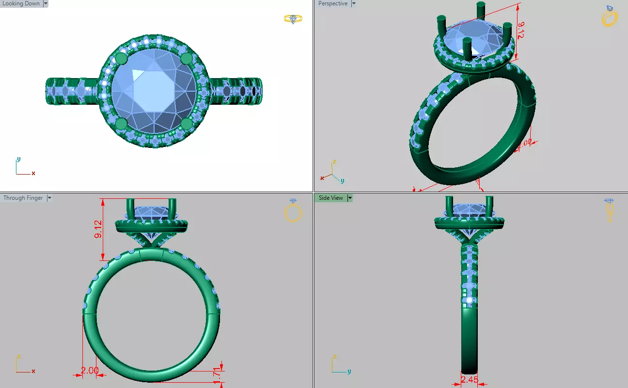 Round halo solitare ring 3D print model_4