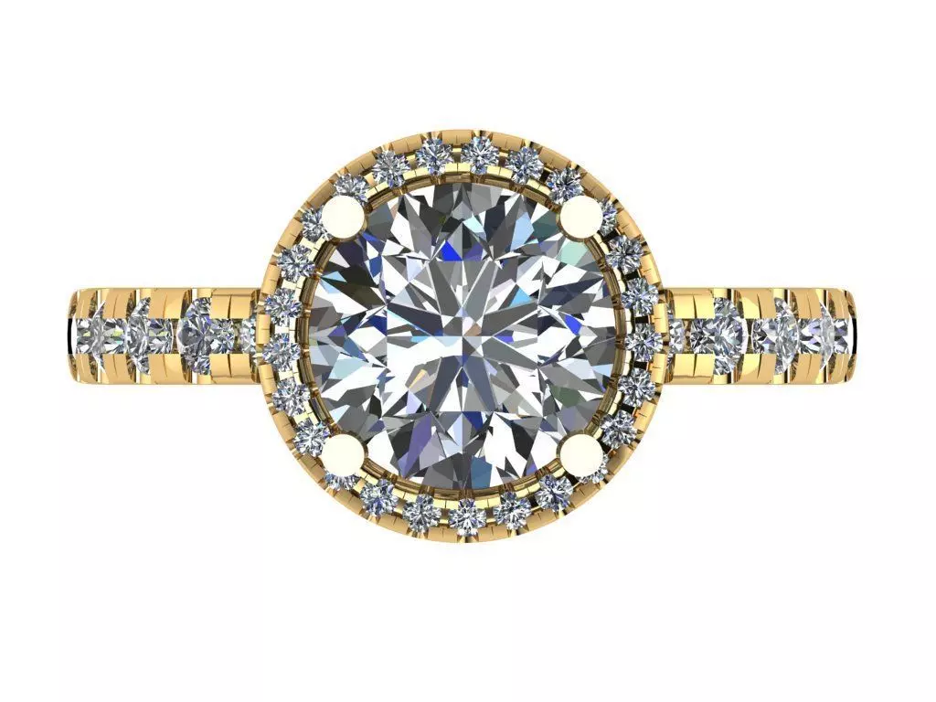 Round halo solitare ring 3D print model_2