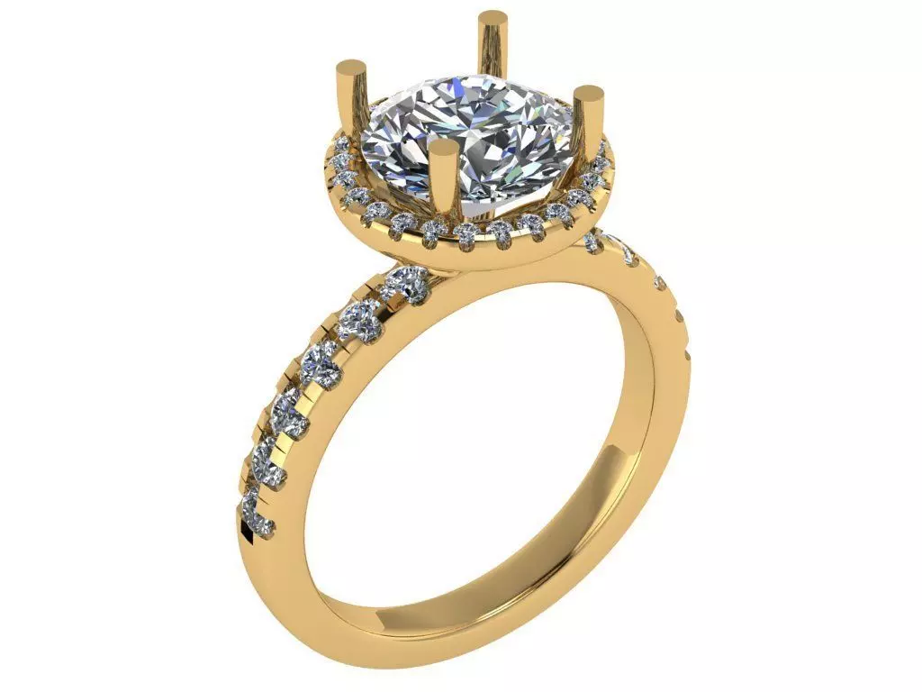 Round halo solitare ring 3D print model_0
