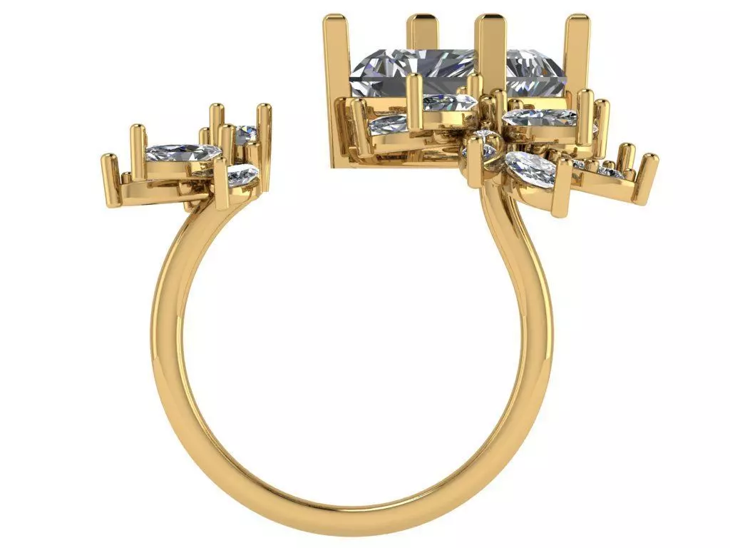 flower shape open concept with elongated radiant luxury ring 3D print model_1