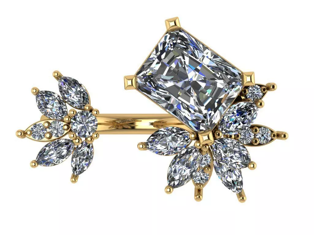 flower shape open concept with elongated radiant luxury ring 3D print model_2