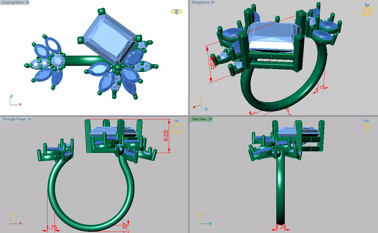 flower shape open concept with elongated radiant luxury ring 3D print model_4
