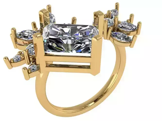 flower shape open concept with elongated radiant luxury ring 