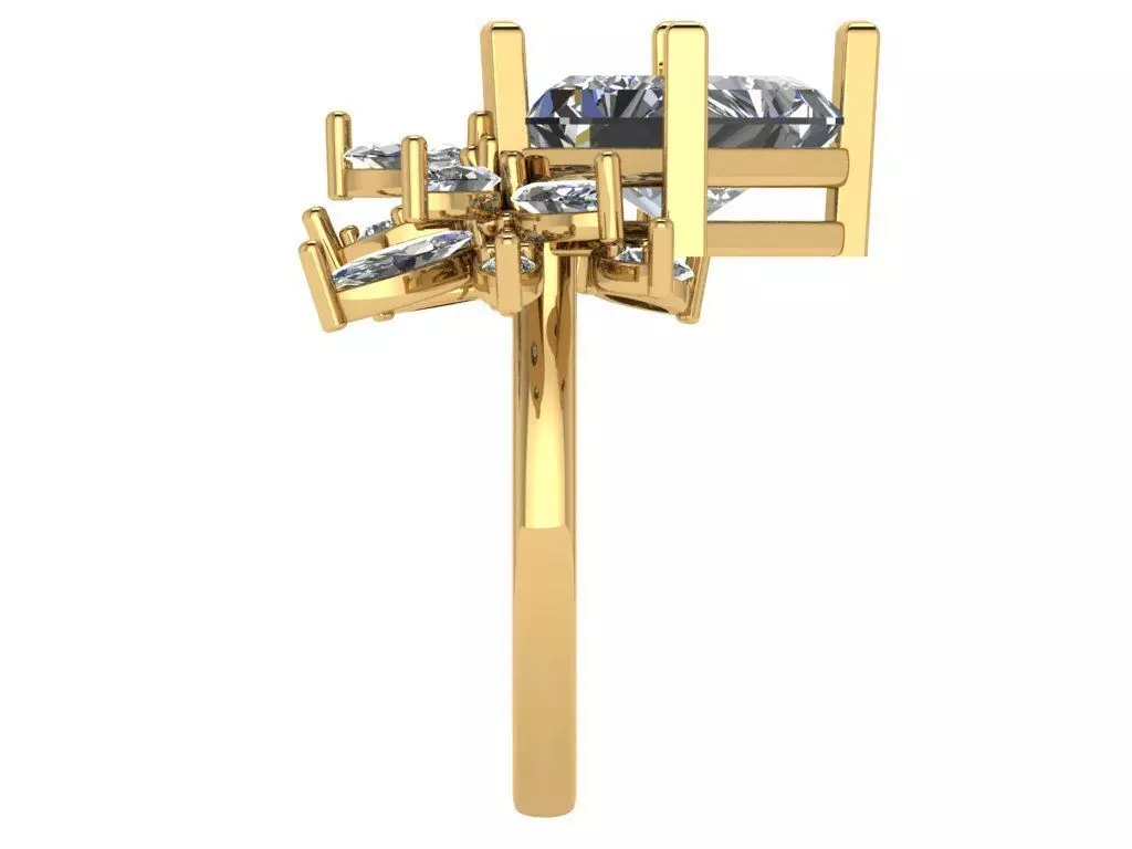 flower shape open concept with elongated radiant luxury ring 3D print model_3