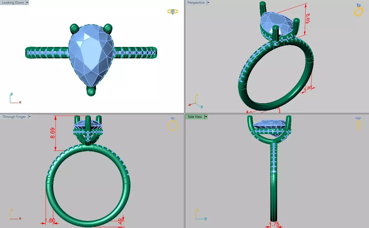 pear shape solitare ring  3D print model_4