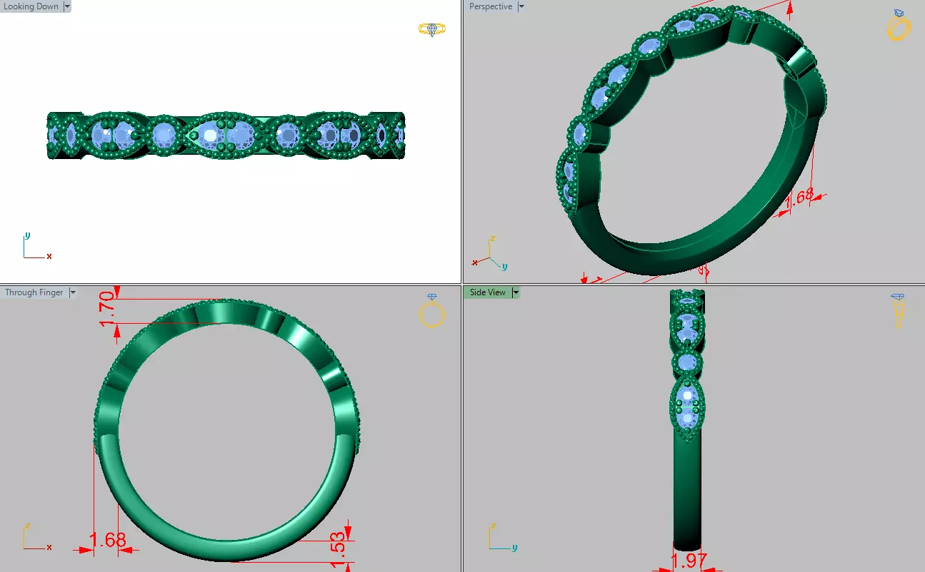 marquise round matching wedding band 3D print model_4