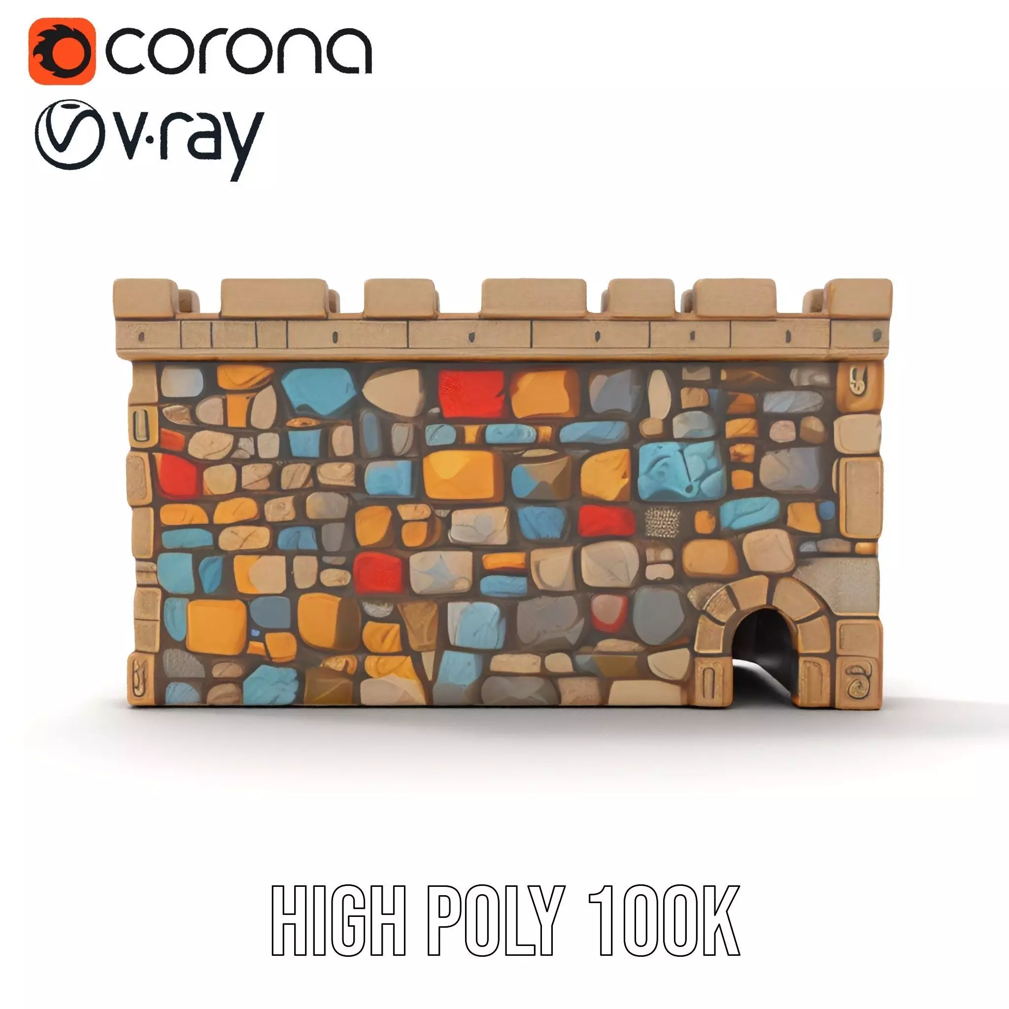 Colorful Stone Wall model pack Low-poly 3D model_15