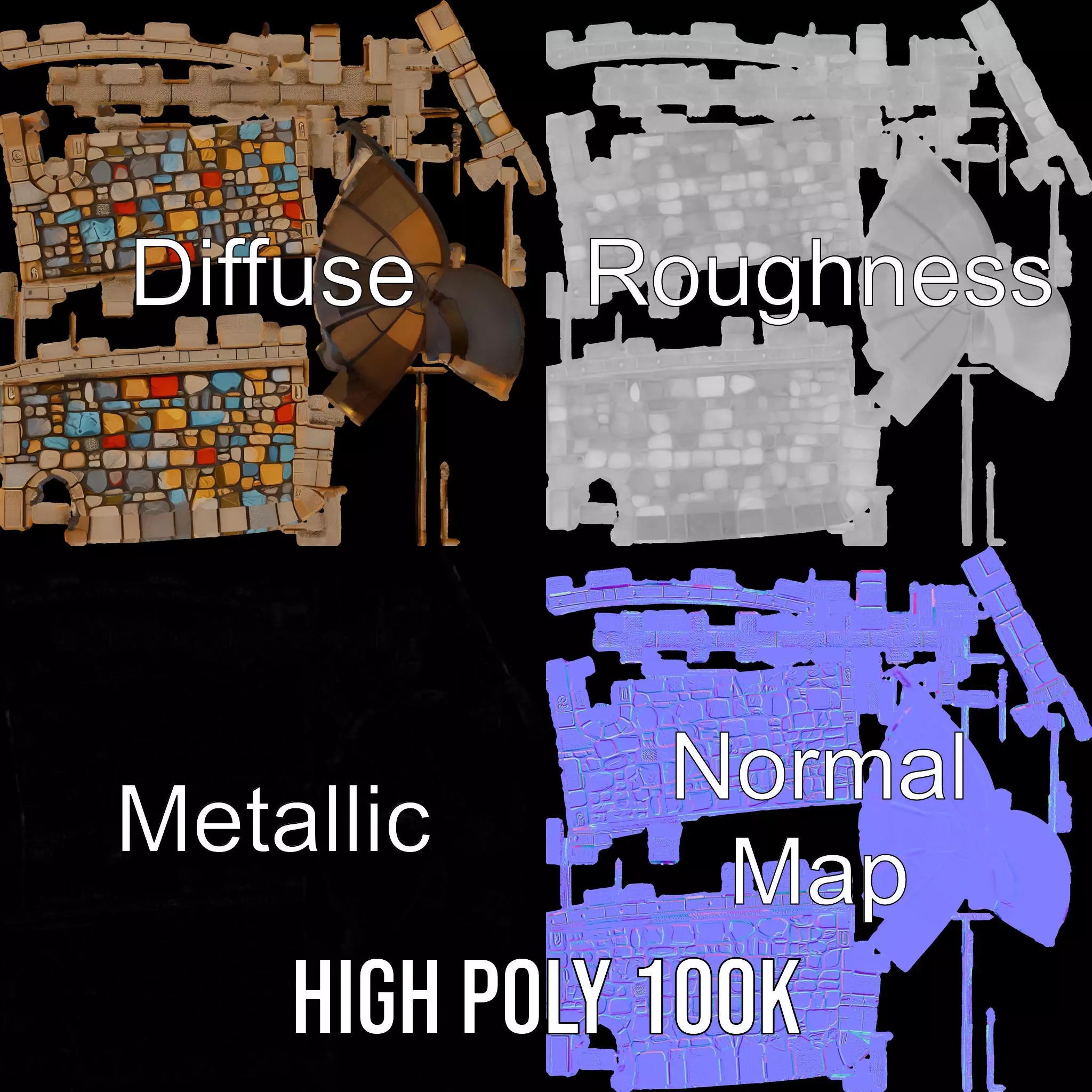 Colorful Stone Wall model pack Low-poly 3D model_3