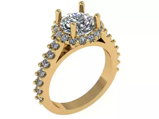 Round halo shape with cathedral solitare ring 