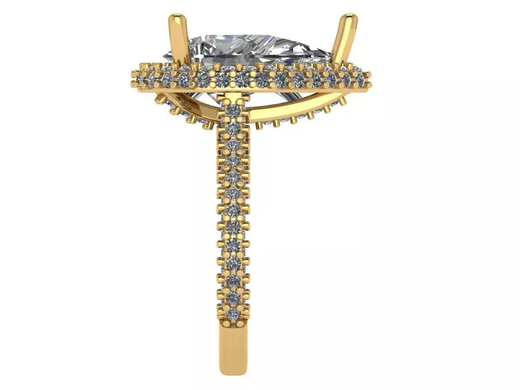 full pave pear shape halo ring with diamonds around the shank 3D print model_3