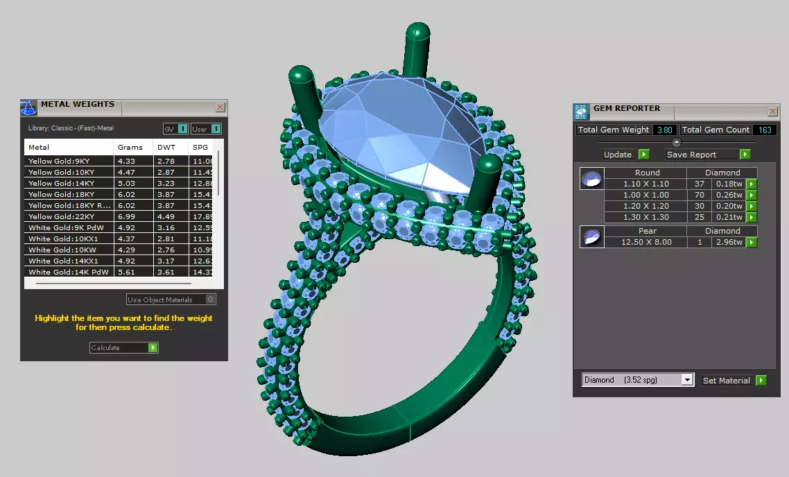 full pave pear shape halo ring with diamonds around the shank 3D print model_5