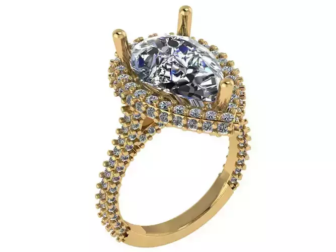 full pave pear shape halo ring with diamonds around the shank 