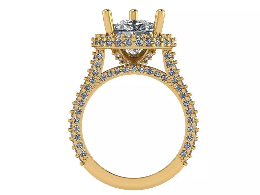 full pave pear shape halo ring with diamonds around the shank 3D print model_1