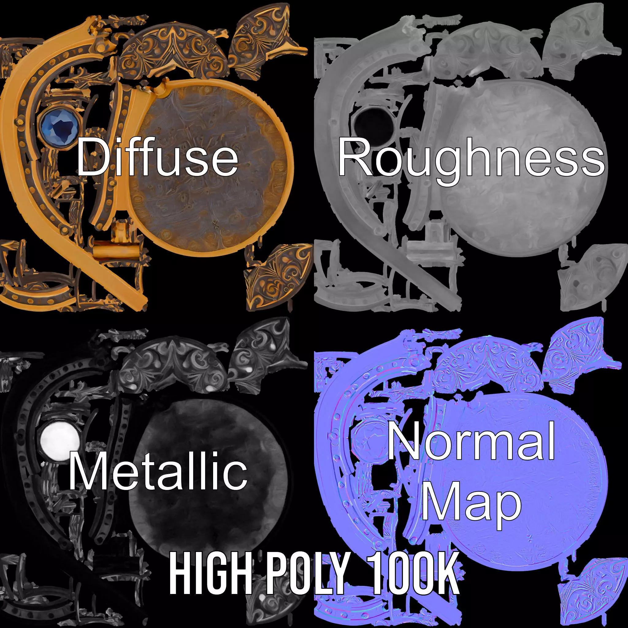 Medieval Ornate Amulet model pack Low-poly 3D model_3