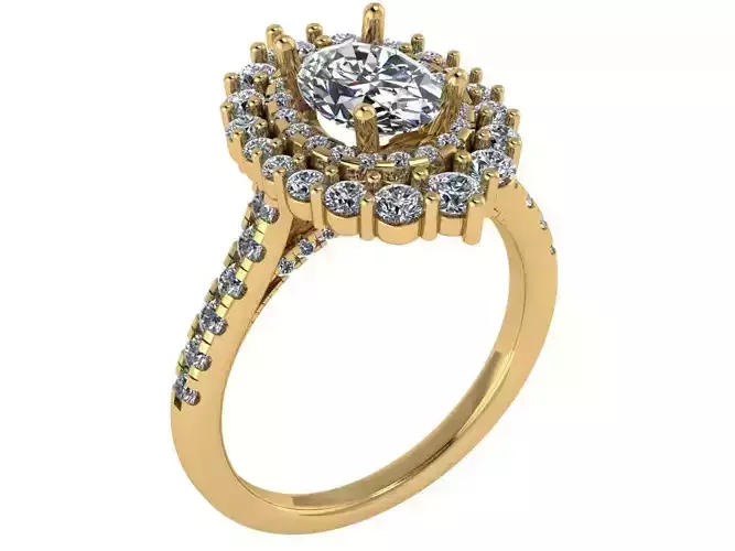 oval double halo ring with cathedral shank 