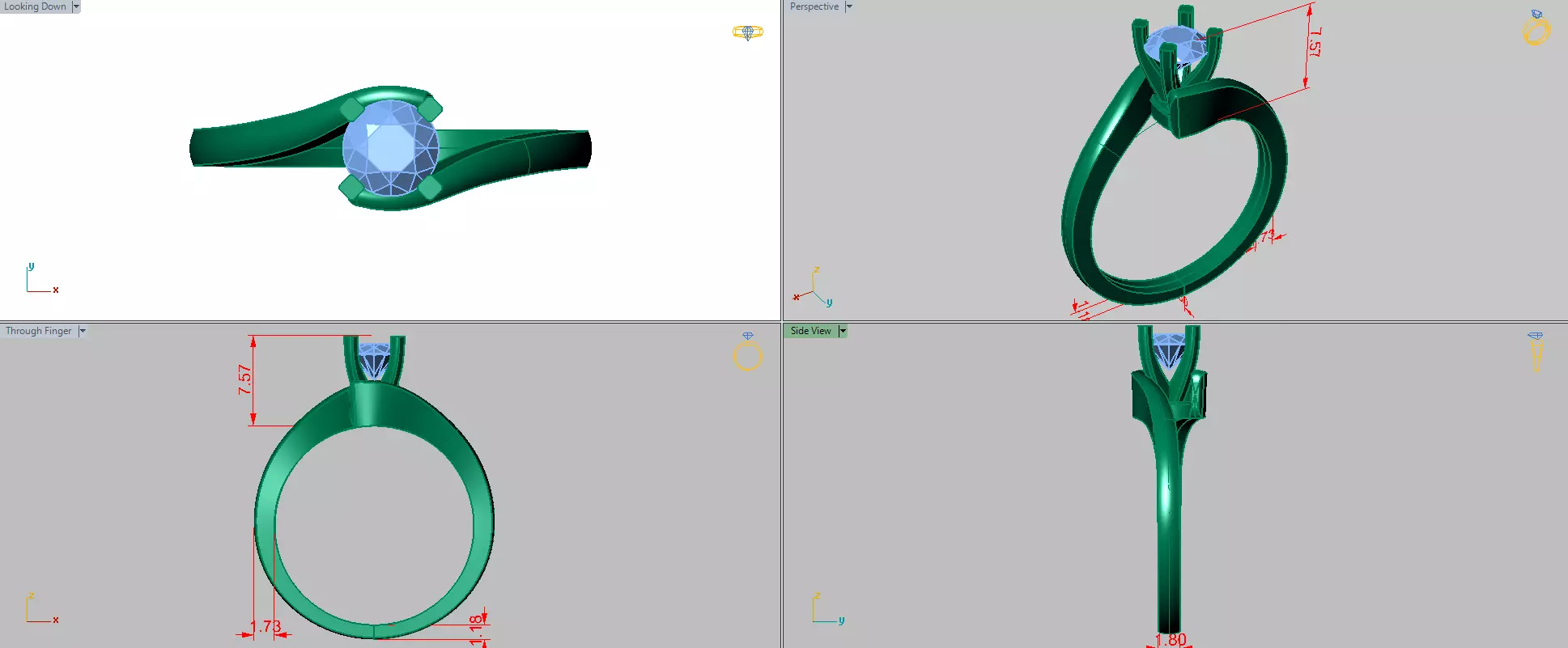 criss cross solitaire with 4 prongs cenetr 3D print model_4