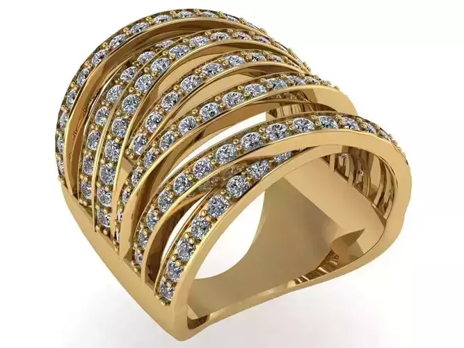 criss cross multiple row ring with pave 