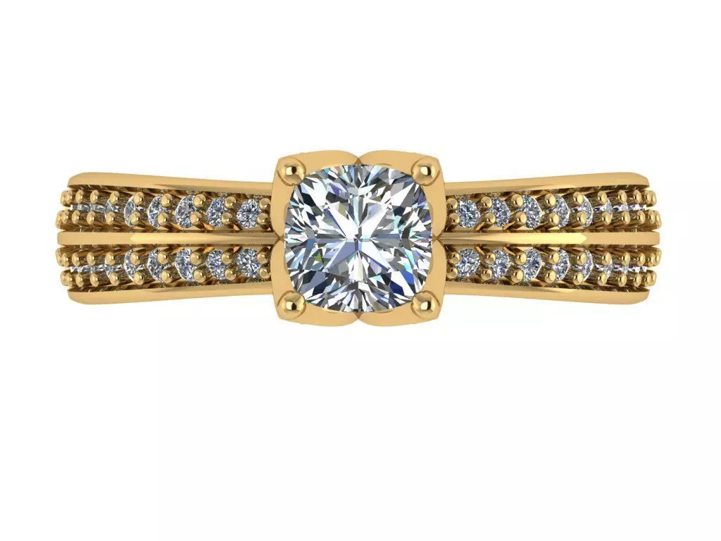 round solitaire 2 row of diamond on shank 3D print model_2