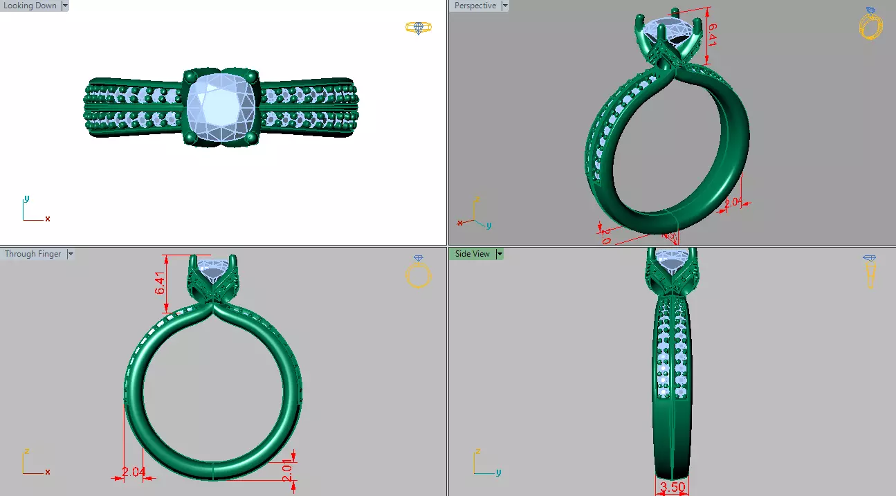 round solitaire 2 row of diamond on shank 3D print model_4