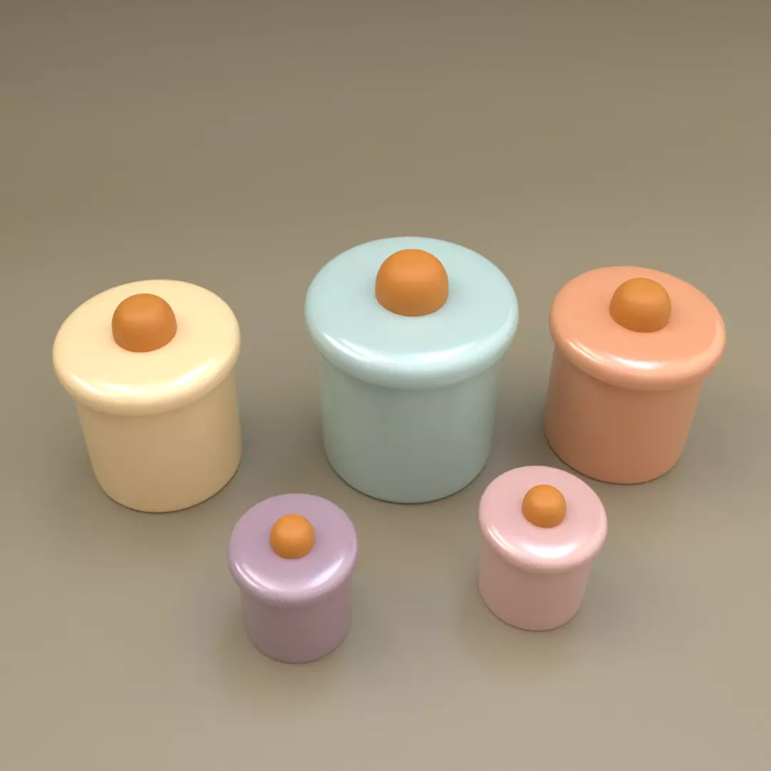 Pastel Storage Jar Set Low-poly 3D model_1